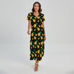 8-Bit Pixel Pineapple Print Short Sleeve Maxi Dress