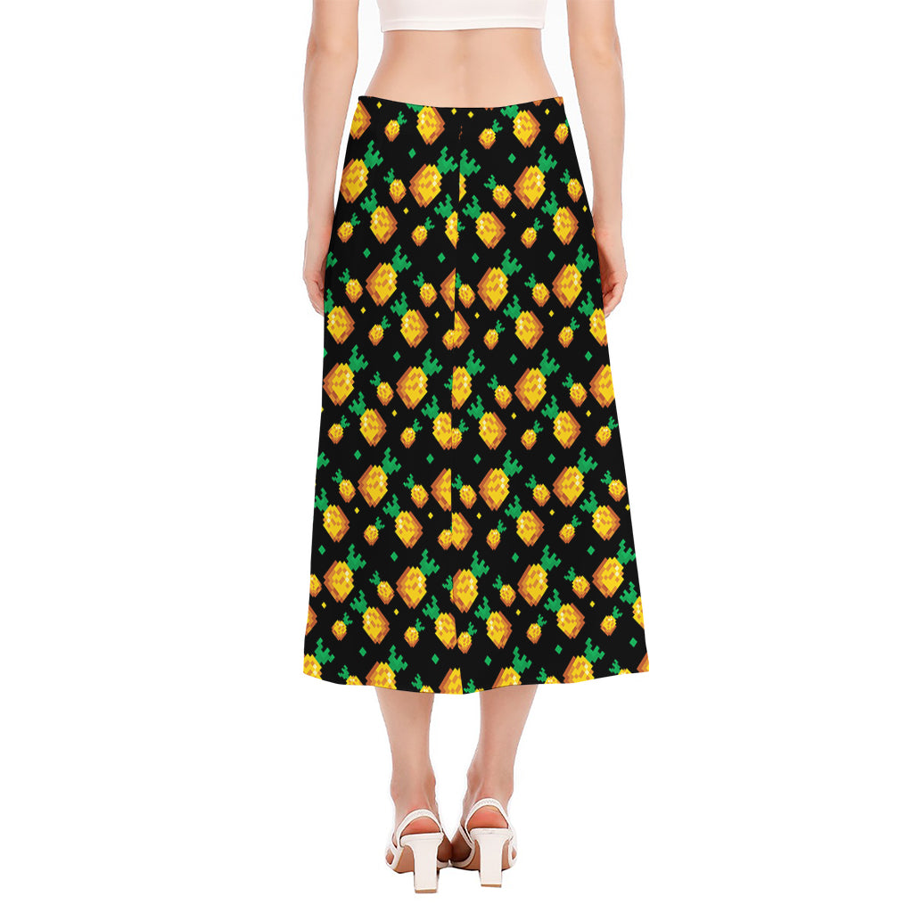 8-Bit Pixel Pineapple Print Side Slit Midi Skirt