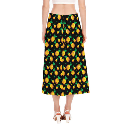8-Bit Pixel Pineapple Print Side Slit Midi Skirt