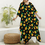 8-Bit Pixel Pineapple Print Silk V-Neck Kaftan Dress
