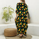 8-Bit Pixel Pineapple Print Silk V-Neck Kaftan Dress