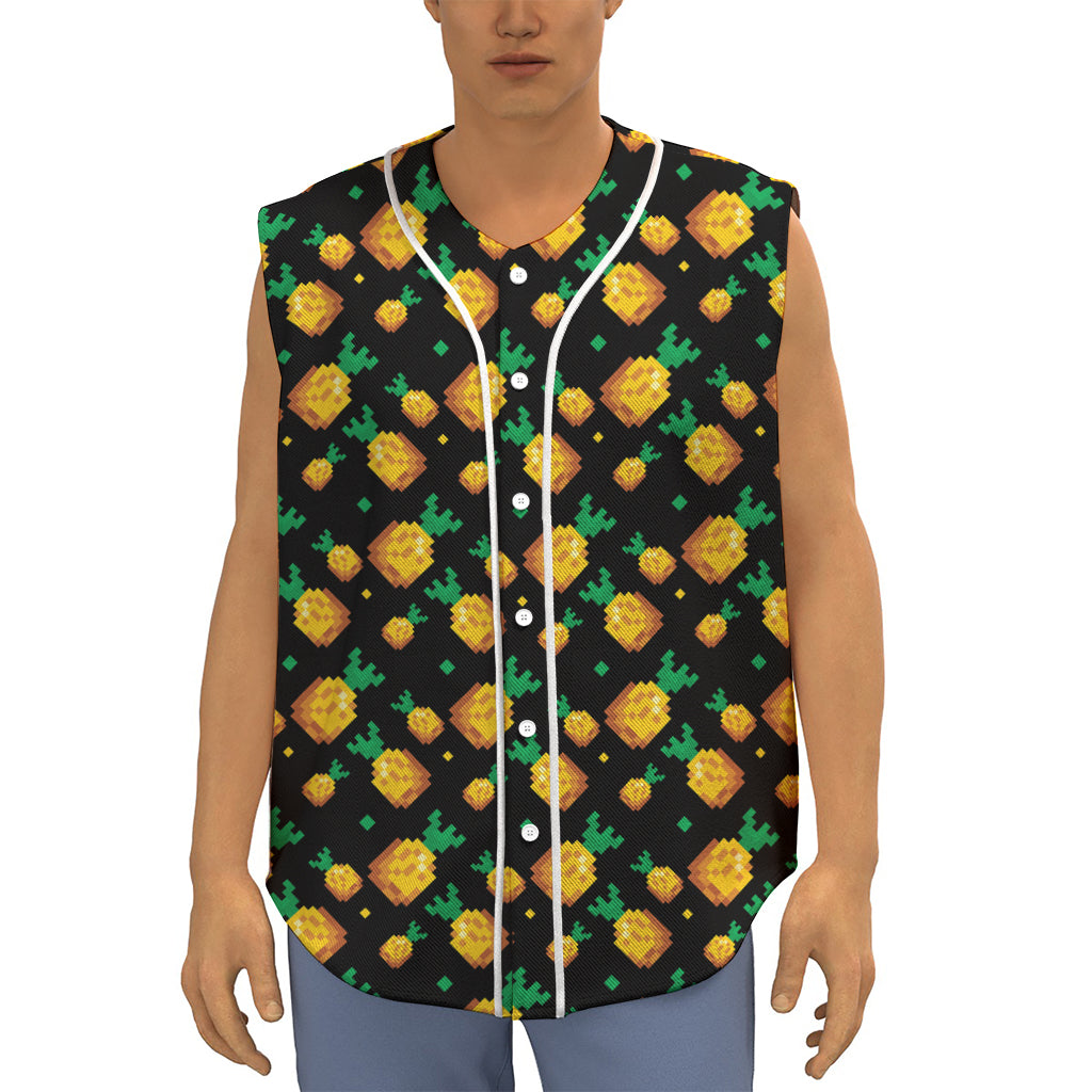 8-Bit Pixel Pineapple Print Sleeveless Baseball Jersey