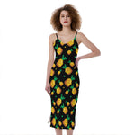 8-Bit Pixel Pineapple Print Slim Fit Midi Cami Dress