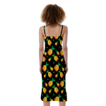8-Bit Pixel Pineapple Print Slim Fit Midi Cami Dress
