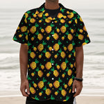 8-Bit Pixel Pineapple Print Textured Short Sleeve Shirt