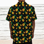 8-Bit Pixel Pineapple Print Textured Short Sleeve Shirt