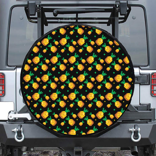 8-Bit Pixel Pineapple Print Tire Cover