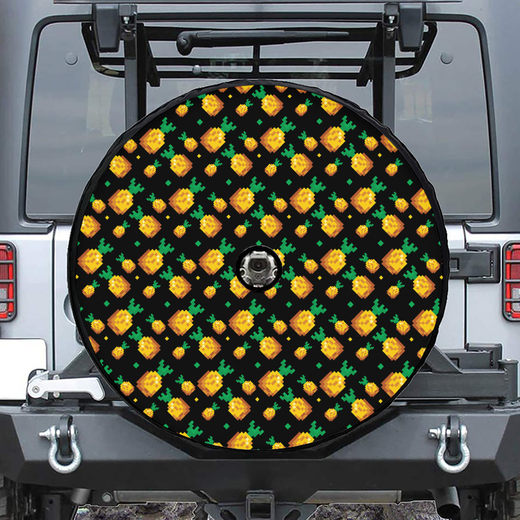 8-Bit Pixel Pineapple Print Tire Cover With Camera Hole