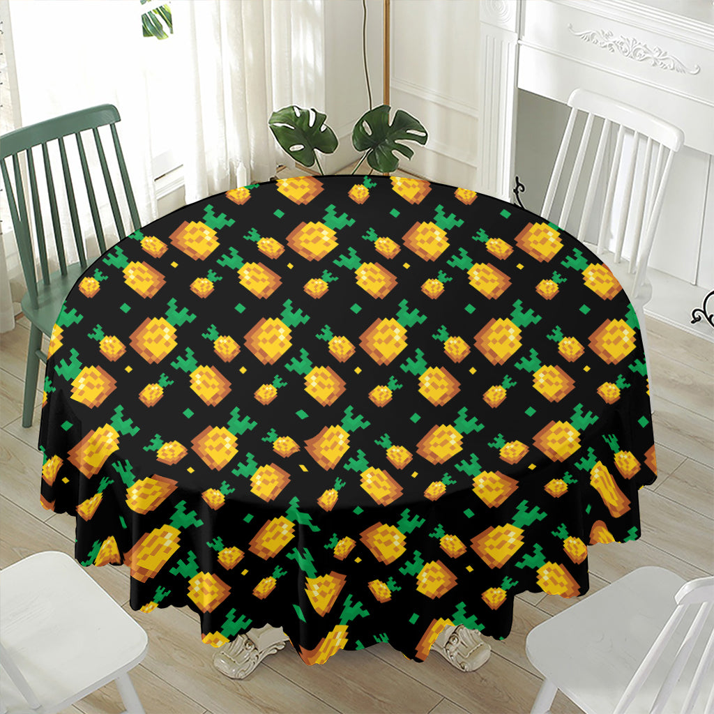 8-Bit Pixel Pineapple Print Waterproof Round Tablecloth
