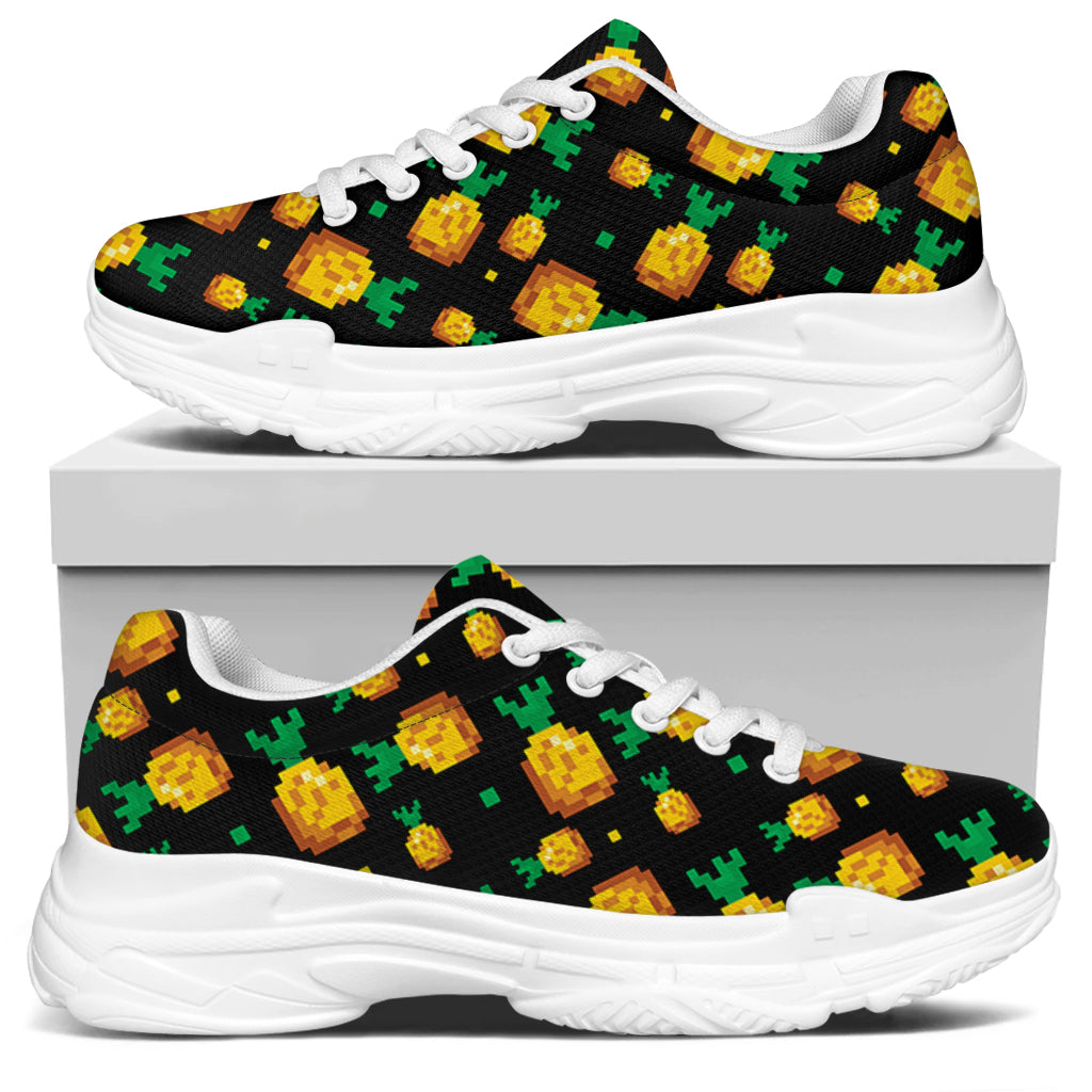 8-Bit Pixel Pineapple Print White Chunky Shoes