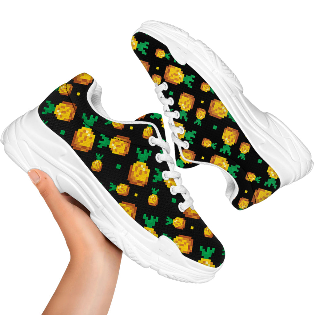 8-Bit Pixel Pineapple Print White Chunky Shoes