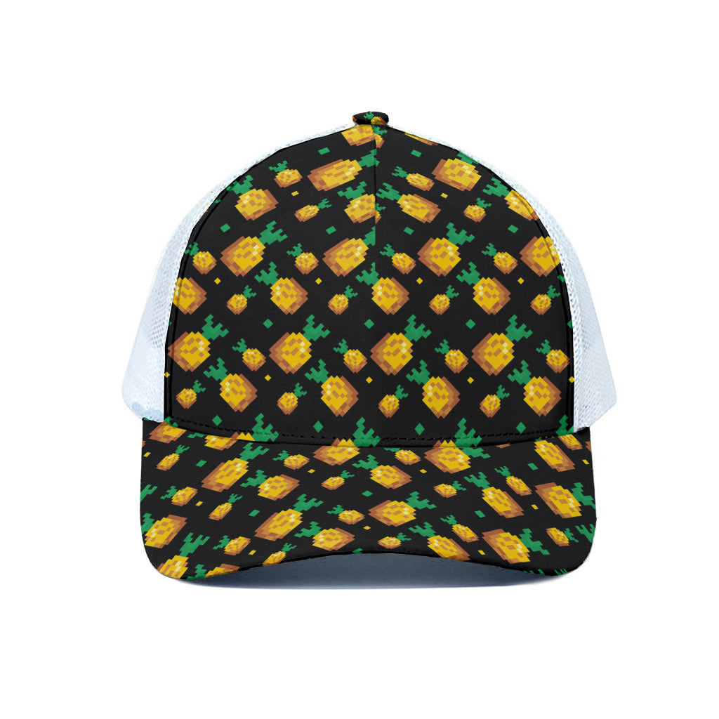 8-Bit Pixel Pineapple Print White Mesh Trucker Cap