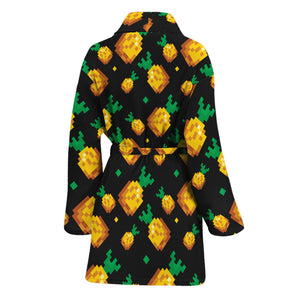 8-Bit Pixel Pineapple Print Women's Bathrobe