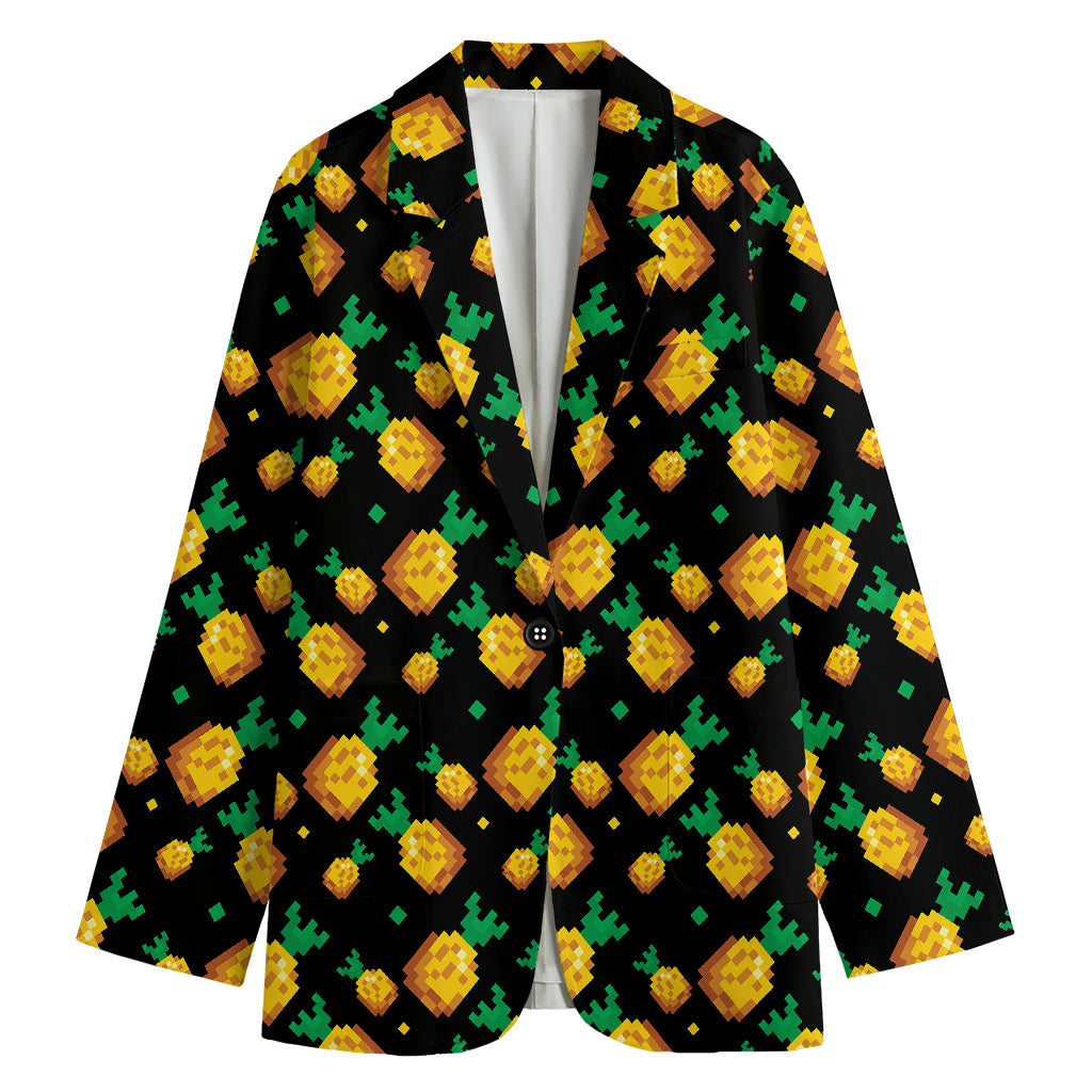 8-Bit Pixel Pineapple Print Women's Cotton Blazer