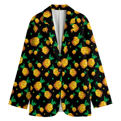 8-Bit Pixel Pineapple Print Women's Cotton Blazer