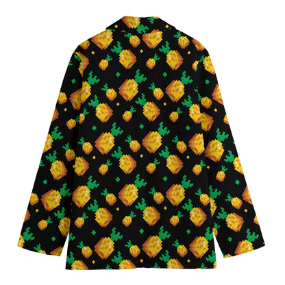 8-Bit Pixel Pineapple Print Women's Cotton Blazer