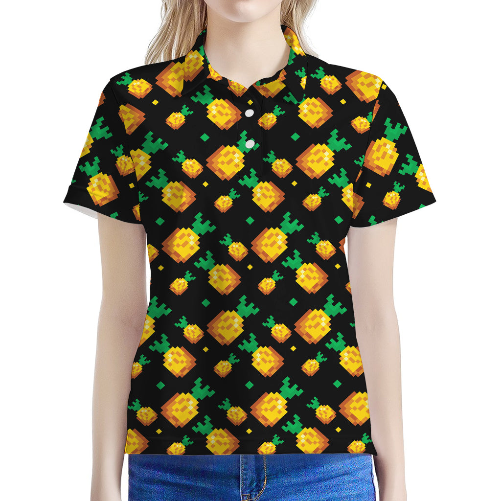 8-Bit Pixel Pineapple Print Women's Polo Shirt