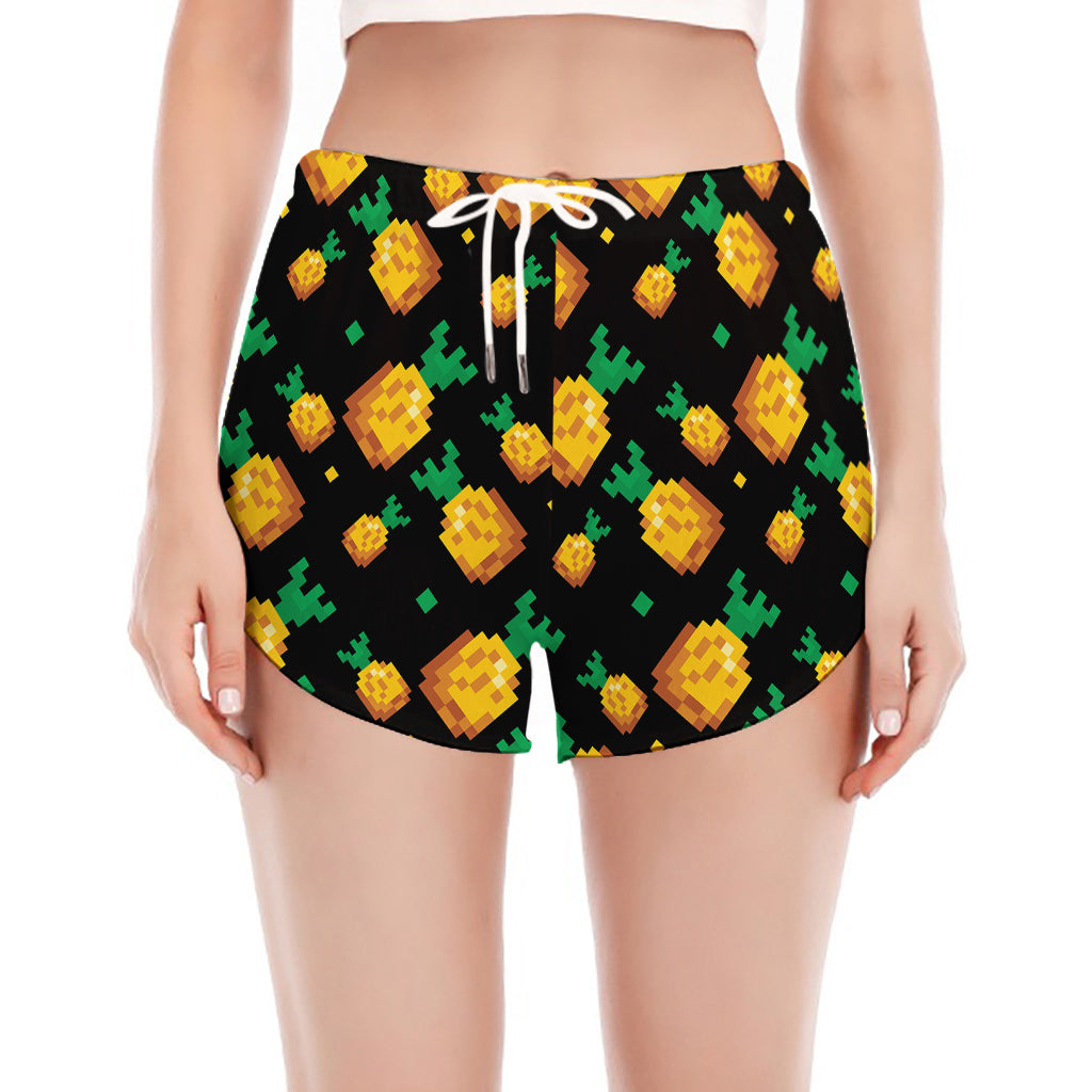 8-Bit Pixel Pineapple Print Women's Split Running Shorts