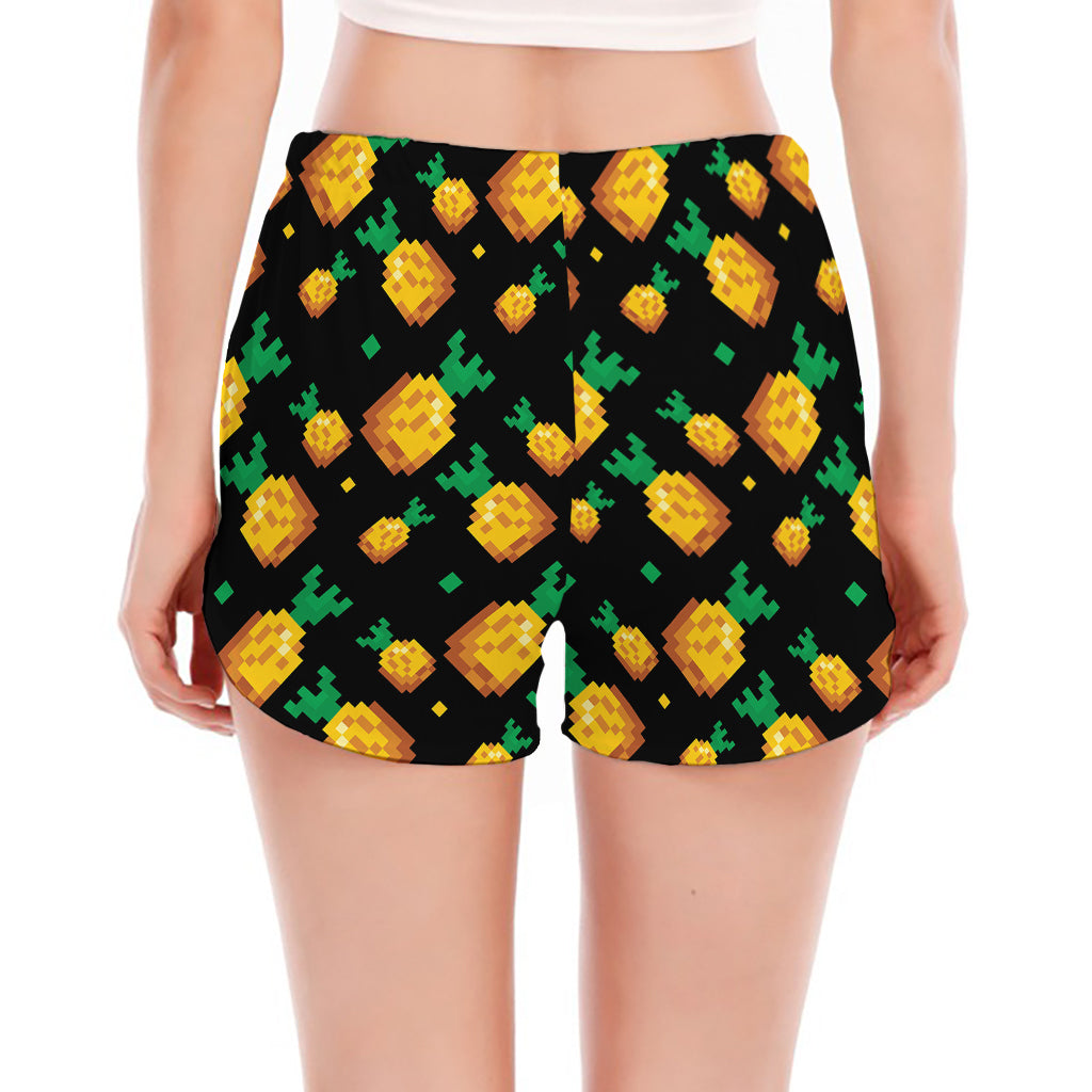 8-Bit Pixel Pineapple Print Women's Split Running Shorts