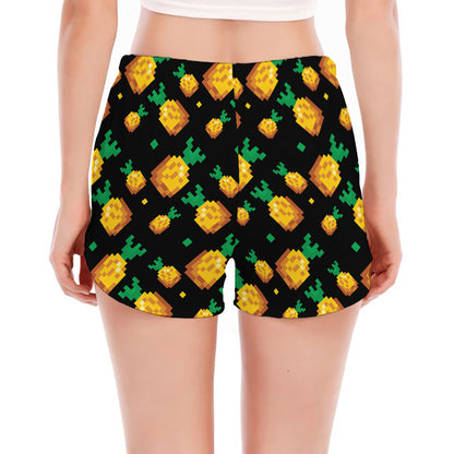 8-Bit Pixel Pineapple Print Women's Split Running Shorts