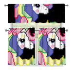 8-Bit Pixel Unicorn Print 3 Piece Kitchen Curtains
