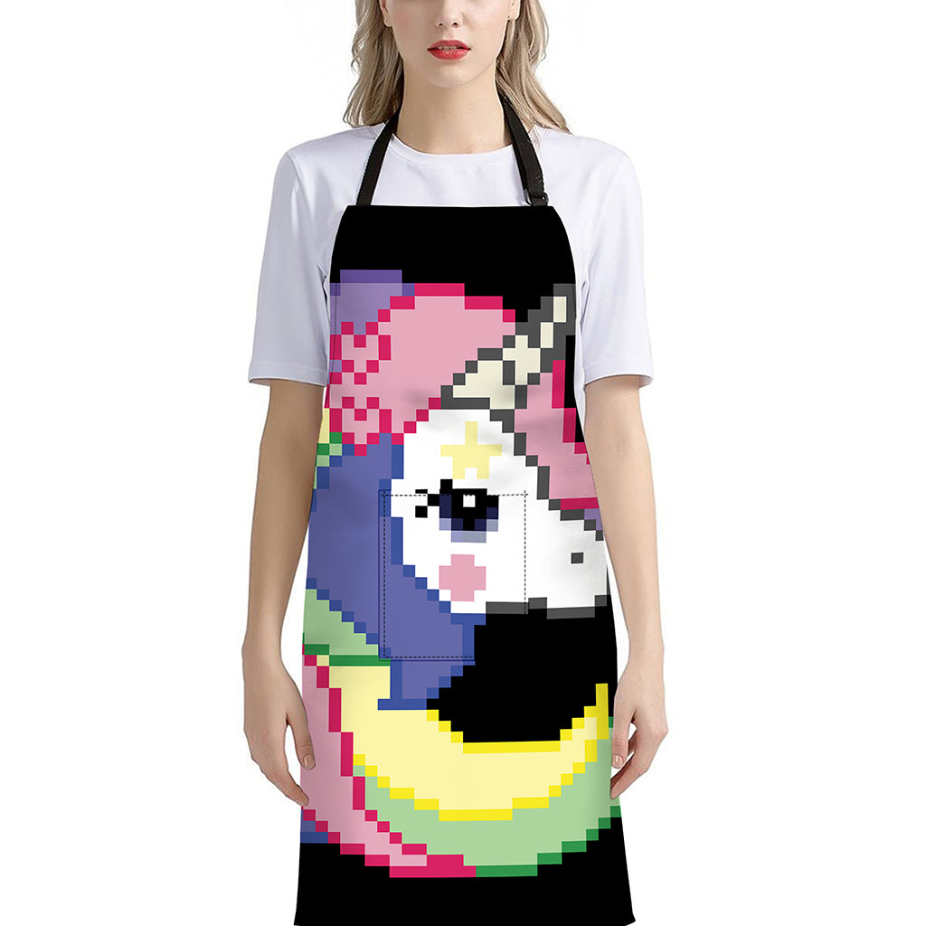 8-Bit Pixel Unicorn Print Bib Apron With Pocket
