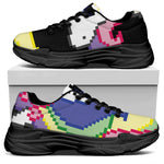 8-Bit Pixel Unicorn Print Black Chunky Shoes