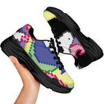 8-Bit Pixel Unicorn Print Black Chunky Shoes