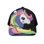 8-Bit Pixel Unicorn Print Black Mesh Trucker Cap