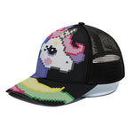 8-Bit Pixel Unicorn Print Black Mesh Trucker Cap