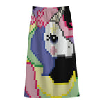 8-Bit Pixel Unicorn Print Cotton Front Slit Maxi Skirt