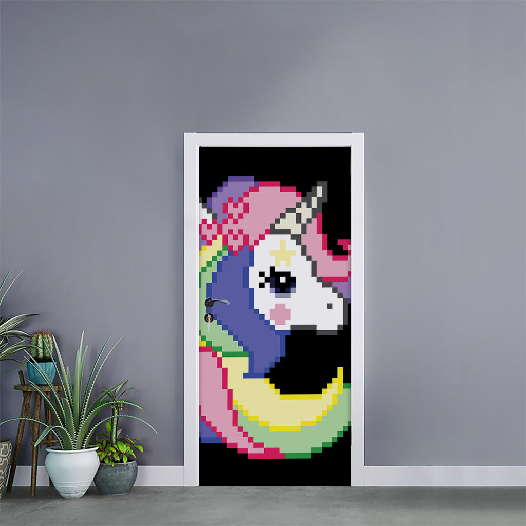 8-Bit Pixel Unicorn Print Door Sticker
