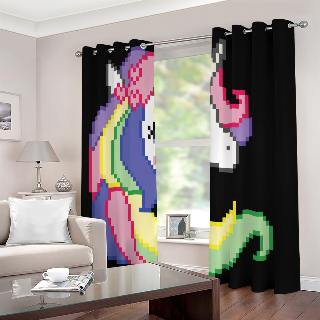 8-Bit Pixel Unicorn Print Extra Wide Grommet Curtains
