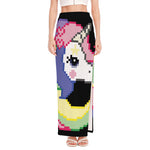 8-Bit Pixel Unicorn Print High Slit Maxi Skirt