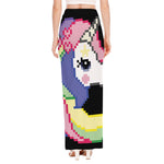 8-Bit Pixel Unicorn Print High Slit Maxi Skirt