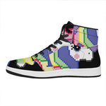 8-Bit Pixel Unicorn Print High Top Leather Sneakers