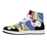 8-Bit Pixel Unicorn Print High Top Leather Sneakers