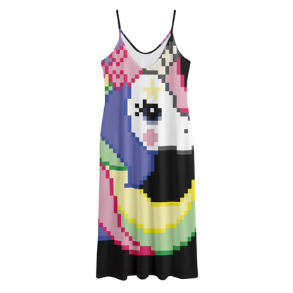 8-Bit Pixel Unicorn Print Jersey Midi Cami Dress