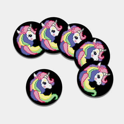 8-Bit Pixel Unicorn Print Leather Coaster Set