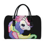 8-Bit Pixel Unicorn Print Leather Duffle Bag