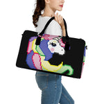 8-Bit Pixel Unicorn Print Leather Duffle Bag