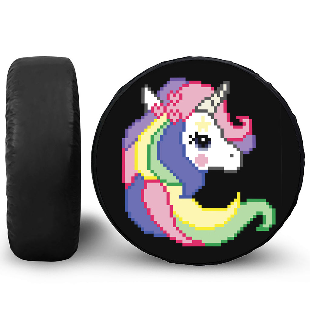 8-Bit Pixel Unicorn Print Leather Spare Tire Cover