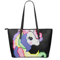 8-Bit Pixel Unicorn Print Leather Tote Bag With Zipper