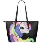 8-Bit Pixel Unicorn Print Leather Tote Bag