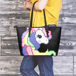 8-Bit Pixel Unicorn Print Leather Tote Bag