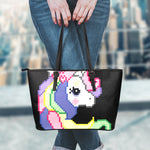 8-Bit Pixel Unicorn Print Leather Tote Bag