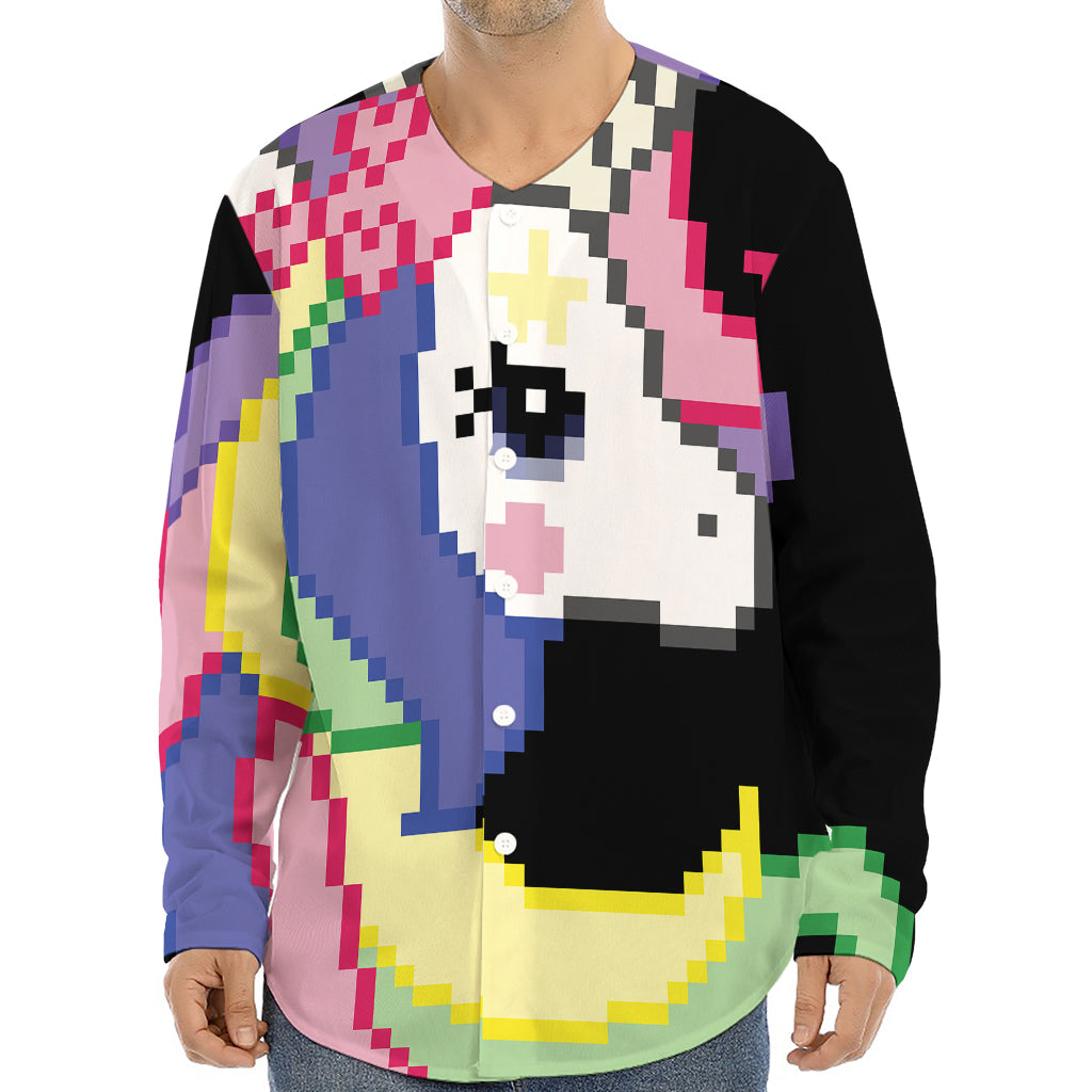 8-Bit Pixel Unicorn Print Long Sleeve Baseball Jersey