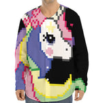 8-Bit Pixel Unicorn Print Long Sleeve Baseball Jersey