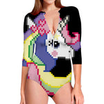 8-Bit Pixel Unicorn Print Long Sleeve Swimsuit