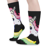 8-Bit Pixel Unicorn Print Long Socks